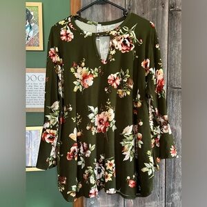Chic Soul Olive Floral Blouse